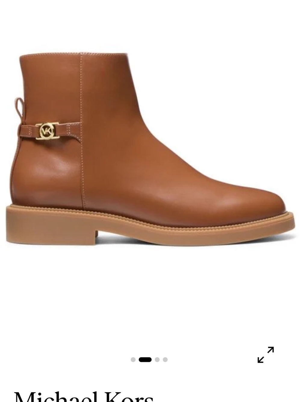 Michael Kors Brown Leather Ankle Boot with Gold MK Accent
